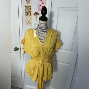 Max Studio Yellow Ruffle Sleeve Blouse